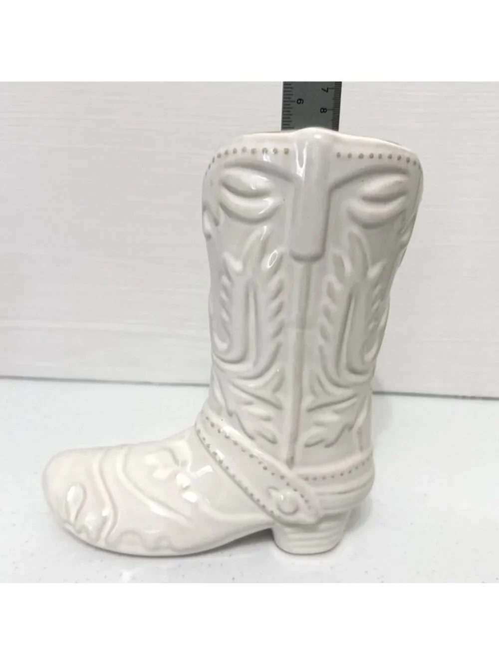 Cowboy Boot Planter Vase White Ceramic 8.5